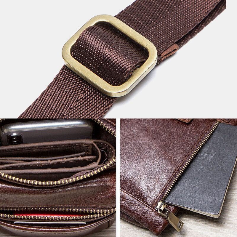 Herre Ekte Skinn Retro Uformelt Utendørs Multi-bære Telefonveske Crossbody Bag Midjeveske For 5.8 Tommers Telefon