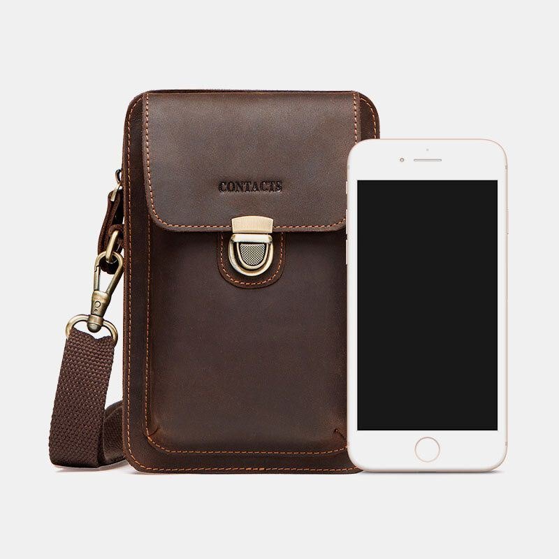 Herre Ekte Skinn Retro Uformelt Utendørs Multi-bære Telefonveske Crossbody Bag Midjeveske For 5.8 Tommers Telefon