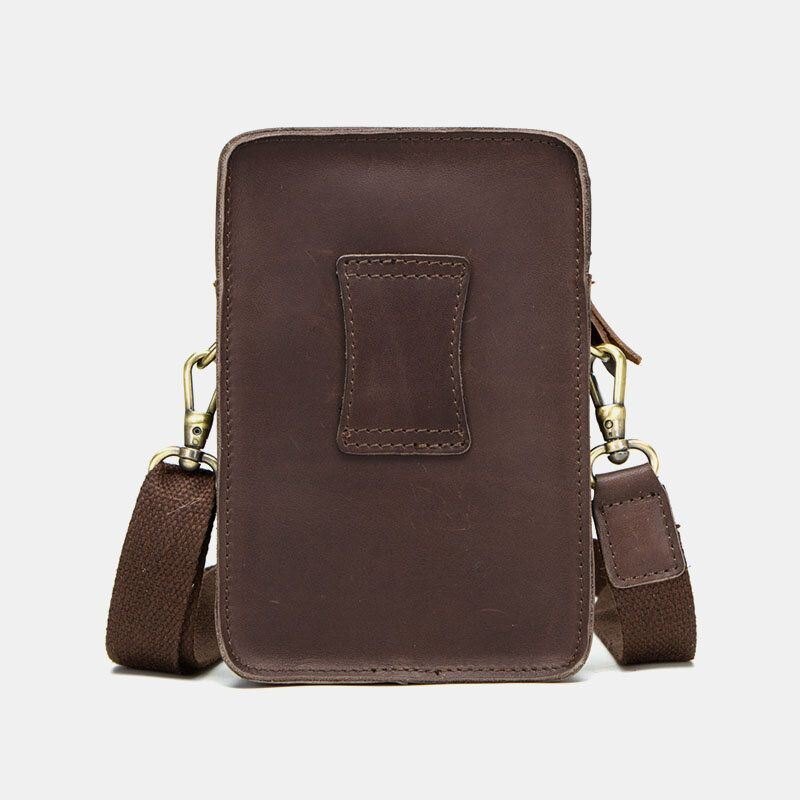 Herre Ekte Skinn Retro Uformelt Utendørs Multi-bære Telefonveske Crossbody Bag Midjeveske For 5.8 Tommers Telefon