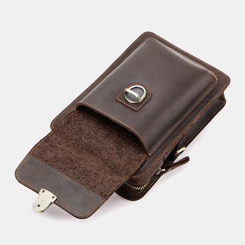 Herre Ekte Skinn Retro Uformelt Utendørs Multi-bære Telefonveske Crossbody Bag Midjeveske For 5.8 Tommers Telefon