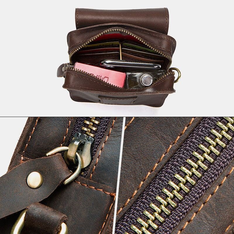 Herre Ekte Skinn Retro Uformelt Utendørs Multi-bære Telefonveske Crossbody Bag Midjeveske For 5.8 Tommers Telefon