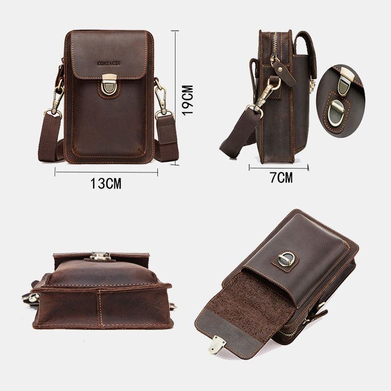 Herre Ekte Skinn Retro Uformelt Utendørs Multi-bære Telefonveske Crossbody Bag Midjeveske For 5.8 Tommers Telefon