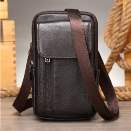 Herre Retro Dobbeltlags Kuskinn Midjeveske Uformell Slitasjebestandig 6.5 Tommers Telefonveske Belteveske Crossbody-veske Skulderveske