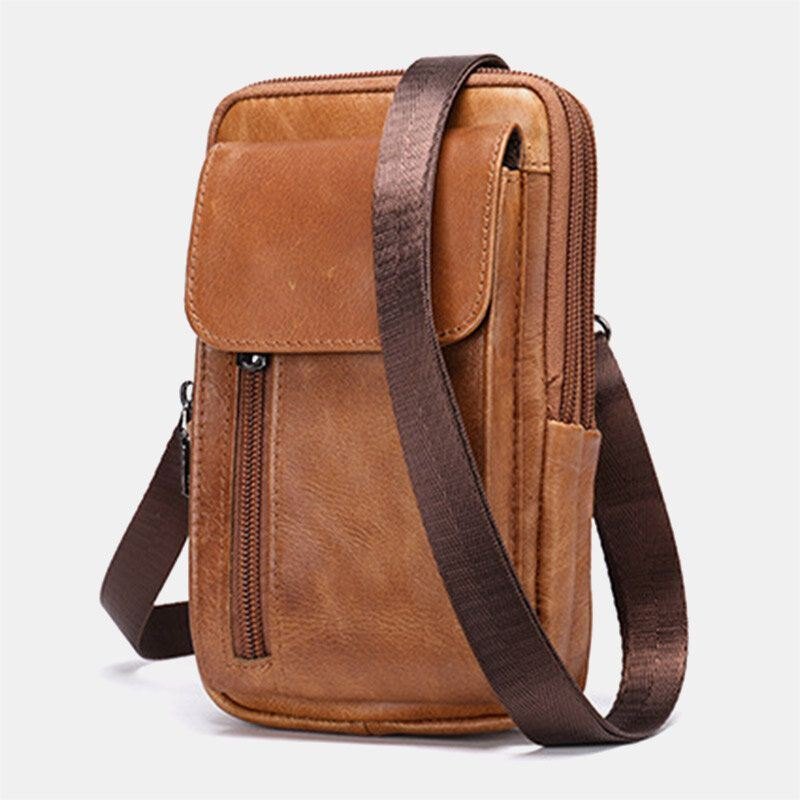 Herre Retro Dobbeltlags Kuskinn Midjeveske Uformell Slitasjebestandig 6.5 Tommers Telefonveske Belteveske Crossbody-veske Skulderveske