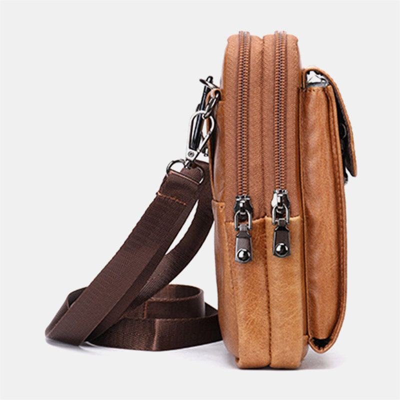 Herre Retro Dobbeltlags Kuskinn Midjeveske Uformell Slitasjebestandig 6.5 Tommers Telefonveske Belteveske Crossbody-veske Skulderveske