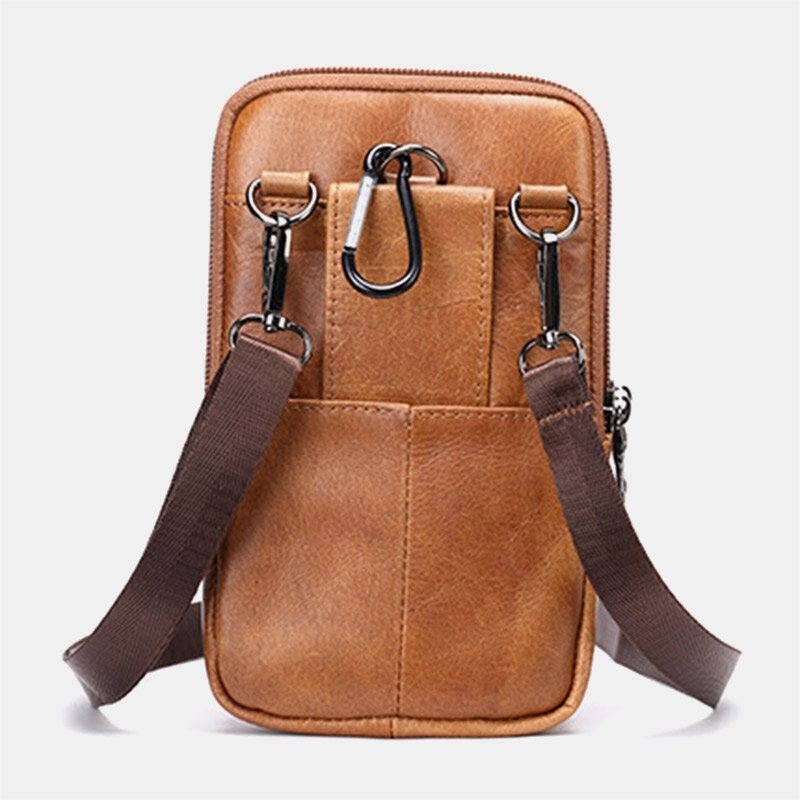 Herre Retro Dobbeltlags Kuskinn Midjeveske Uformell Slitasjebestandig 6.5 Tommers Telefonveske Belteveske Crossbody-veske Skulderveske