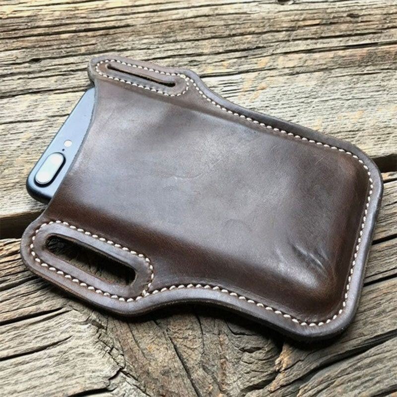 Herre Vintage Casual Ekte Skinn Fanny Pack 6.3/7.2 Tommer Telefonveske Midjeveske Veske Lær Belteveske