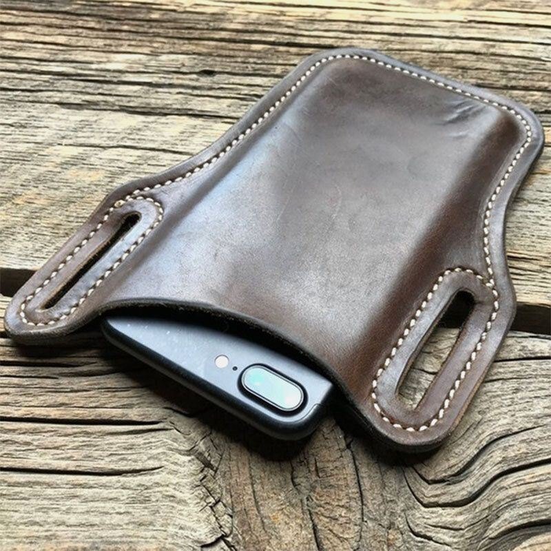 Herre Vintage Casual Ekte Skinn Fanny Pack 6.3/7.2 Tommer Telefonveske Midjeveske Veske Lær Belteveske