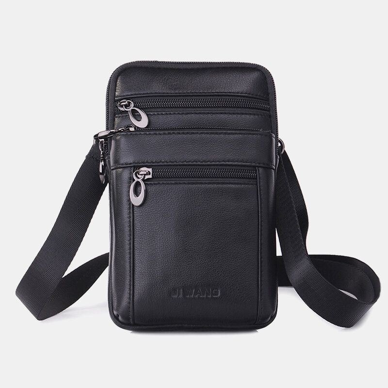 Herre Vintage Ekte Skinn Midjeveske 7 Tommers Telefonveske Crossbody-veske Skulderveske