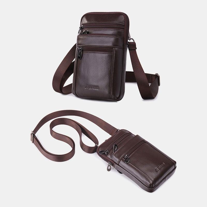 Herre Vintage Ekte Skinn Midjeveske 7 Tommers Telefonveske Crossbody-veske Skulderveske