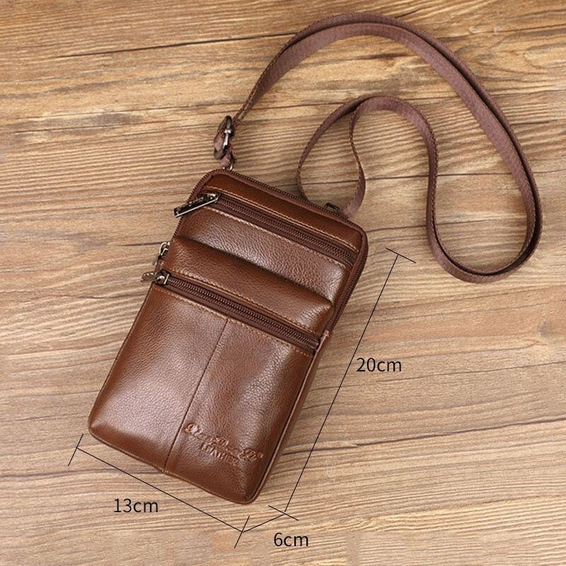 Mini Multifunksjonell Messenger 7-tommers Telefonveske I Ekte Skinn For Herre Midjeveske Crossbody-veske