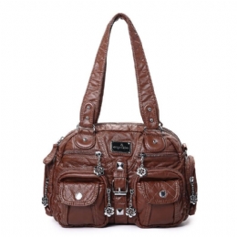 Angel Kiss Dame Mykt Skinn Multi-lomme Motorsykkelveske Skulderveske Crossbody Bag Håndveske