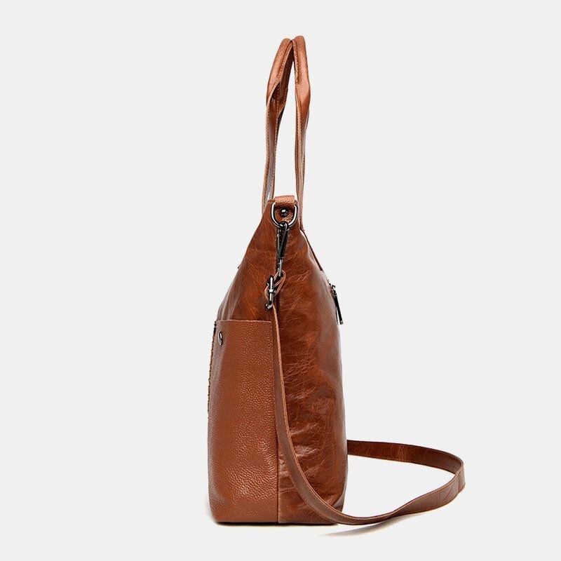 Anti-tyveri For Dame Foran Glidelåslomme Crossbody-veske Med Stor Kapasitet Messenger-veske I Ekte Skinn Med Flere Lommer