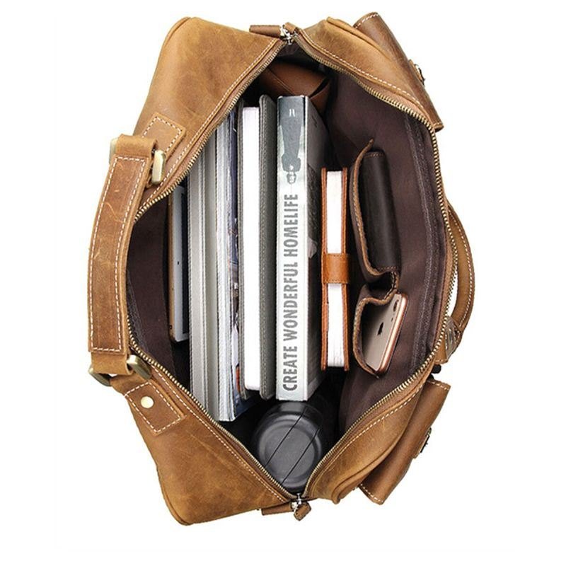 Avtakbar Stropp I Ekte Skinn For Herre Stor 15.6-tommers 15.6-tommers Laptopveske Koffert Messenger Bag Crossbody-vesker