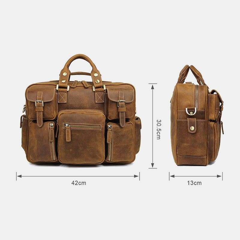 Avtakbar Stropp I Ekte Skinn For Herre Stor 15.6-tommers 15.6-tommers Laptopveske Koffert Messenger Bag Crossbody-vesker