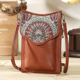 Bohemsk Stil Retro Lerret Blomstertrykk Dame Telefonveske Skulder Crossbody Bag