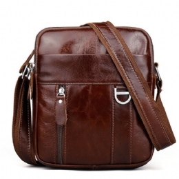 Brun Skulderveske I Ekte Skinn For Herre Messenger Crossbody Koffert Sling Bag For Ipad Mini