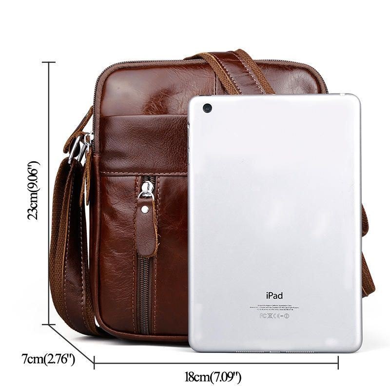 Brun Skulderveske I Ekte Skinn For Herre Messenger Crossbody Koffert Sling Bag For Ipad Mini