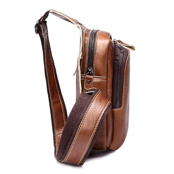 Bullcaptain® Herre Slyngeveske I Ekte Skinn Business Casual Utendørs Bryst Crossbody Bag For Ipad Mini