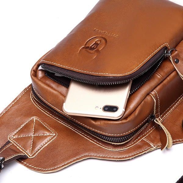 Bullcaptain® Herre Slyngeveske I Ekte Skinn Business Casual Utendørs Bryst Crossbody Bag For Ipad Mini