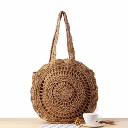 Casual Straw Hollow Out Rund Bag Skulderveske For Dame