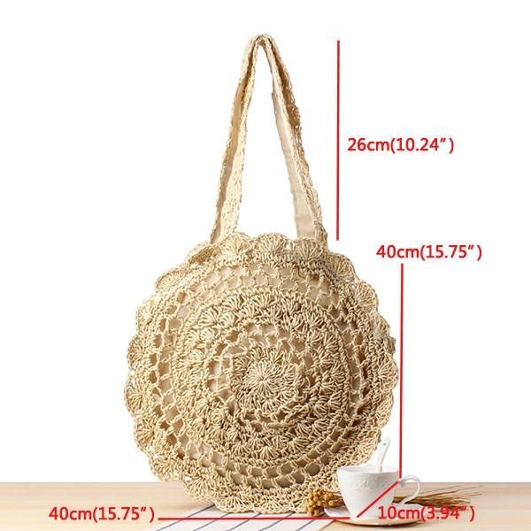 Casual Straw Hollow Out Rund Bag Skulderveske For Dame