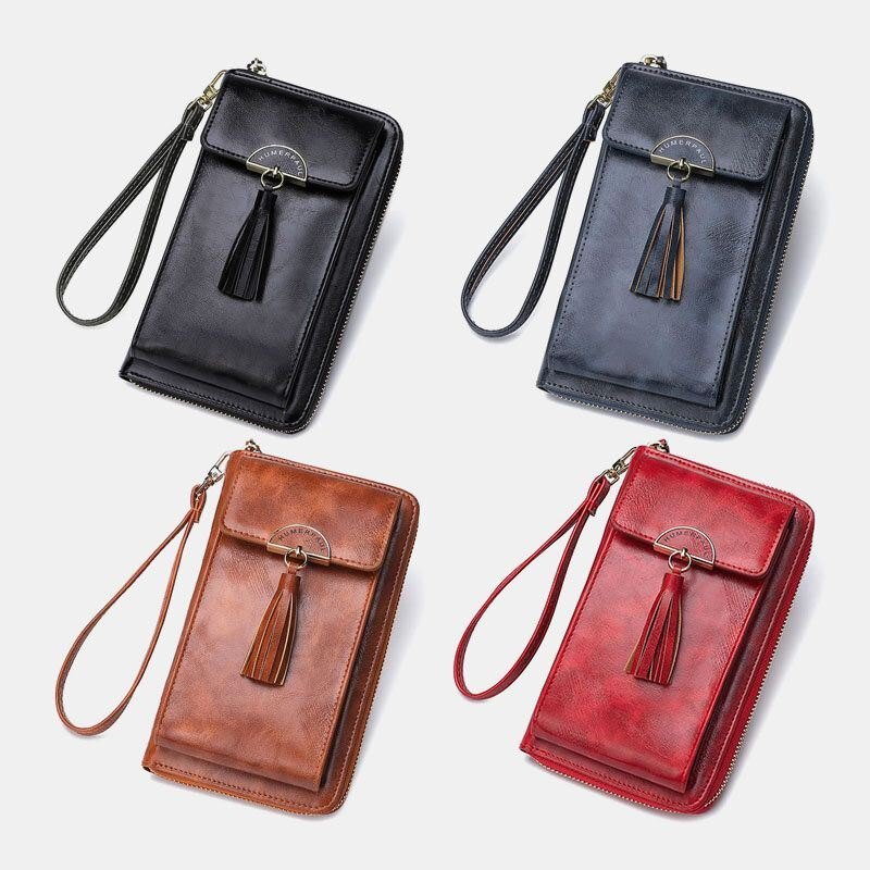 Dame Anti-tyveri Multifunksjon Dusk Dekor Crossbody Bag Multi-kortspor Lommebok Clutch Veske Telefonveske