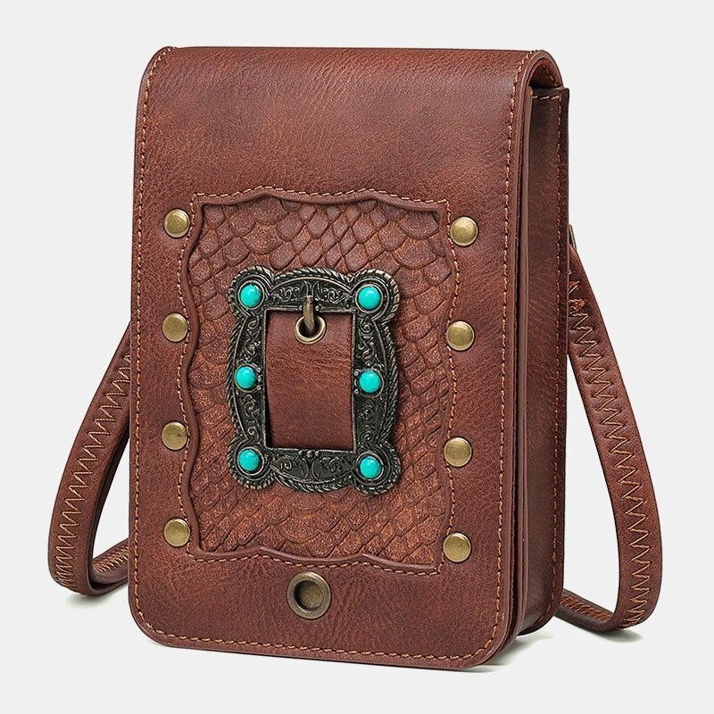 Dame Avtakbar Skulderstropp Maskinvare Nagler Dekor Slangemønster Klaff Magnetisk Lås Design Crossbody Bag Midjeveske