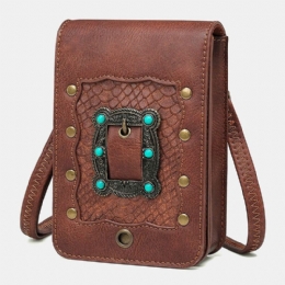 Dame Avtakbar Skulderstropp Maskinvare Nagler Dekor Slangemønster Klaff Magnetisk Lås Design Crossbody Bag Midjeveske