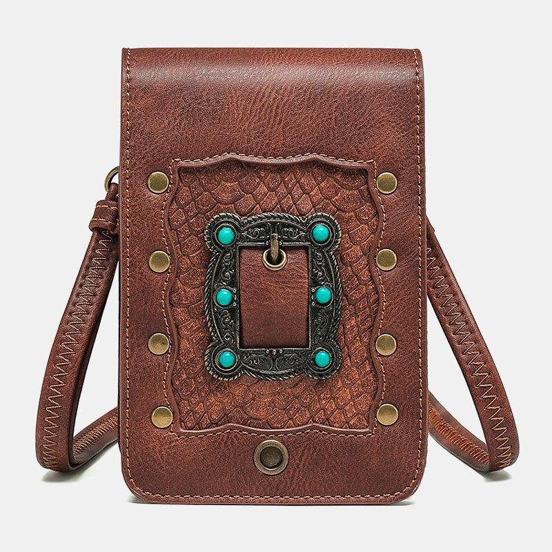 Dame Avtakbar Skulderstropp Maskinvare Nagler Dekor Slangemønster Klaff Magnetisk Lås Design Crossbody Bag Midjeveske