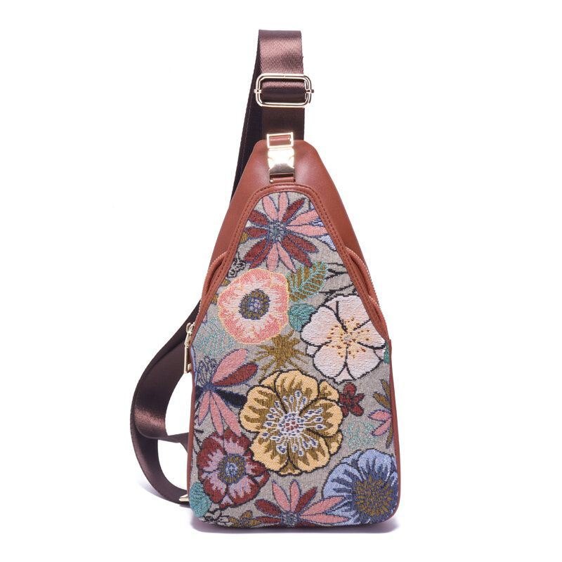 Dame Broderi Blomster Brystveske Vintage National Crossbody Bag