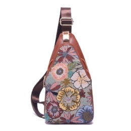 Dame Broderi Blomster Brystveske Vintage National Crossbody Bag