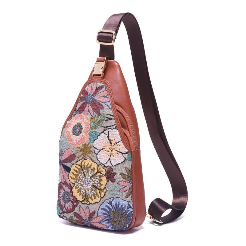 Dame Broderi Blomster Brystveske Vintage National Crossbody Bag