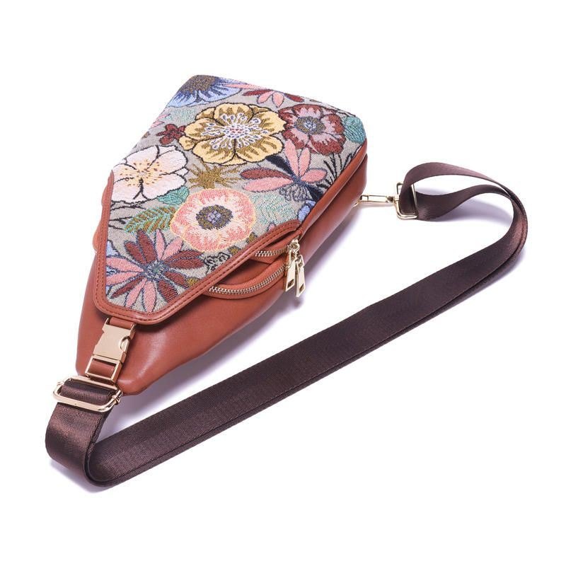 Dame Broderi Blomster Brystveske Vintage National Crossbody Bag