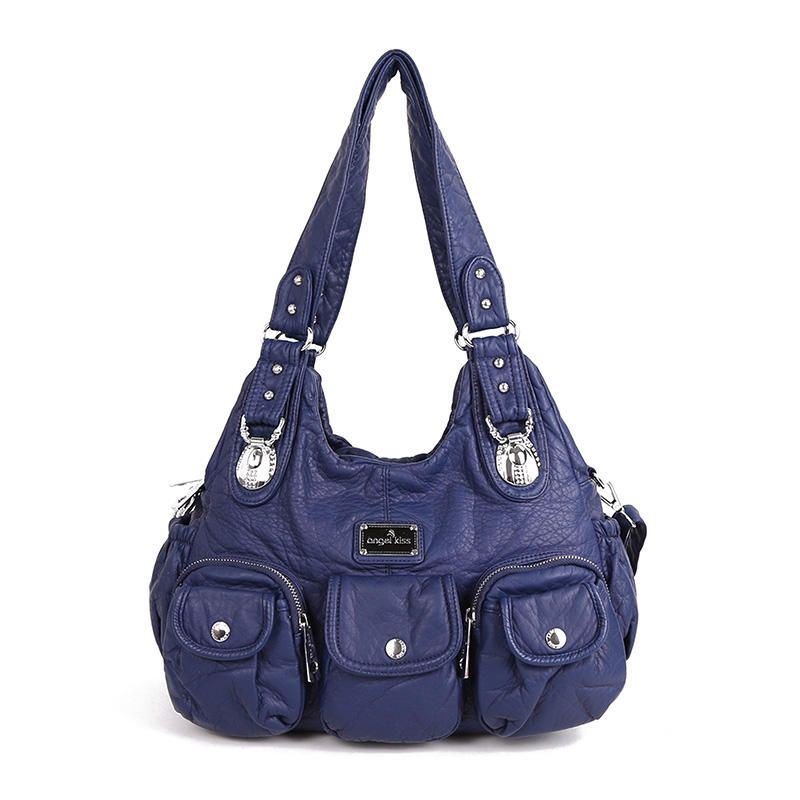 Dame Casual Pu Leather Multi-lommer Skulderveske