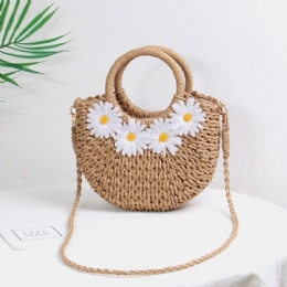 Dame Daisy Travel Summer Beach Straw Handbag Crossbody Bag Skulderveske