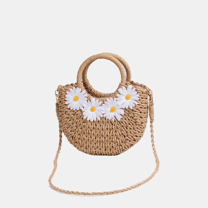 Dame Daisy Travel Summer Beach Straw Handbag Crossbody Bag Skulderveske