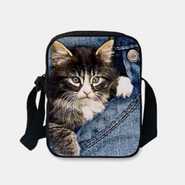 Dame Denim 3d Tredimensjonal Animal Creative Tegneserie Søt Trykk Katt Uformell Telefonveske Midjeveske Crossbody-veske