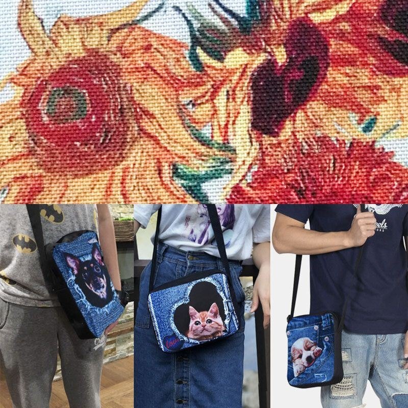 Dame Denim 3d Tredimensjonal Animal Creative Tegneserie Søt Trykk Katt Uformell Telefonveske Midjeveske Crossbody-veske