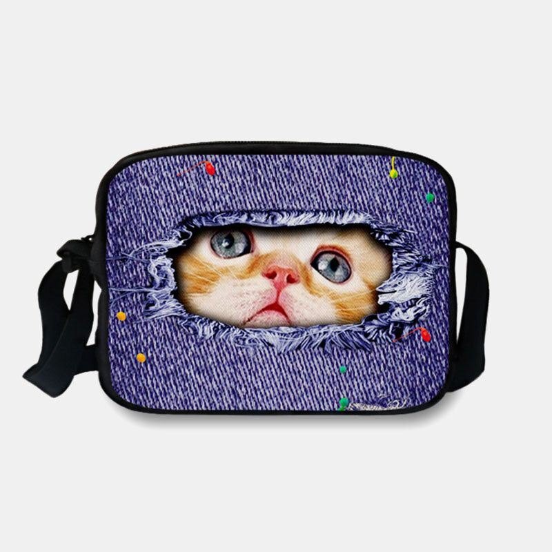 Dame Denim 3d Tredimensjonal Animal Creative Tegneserie Søt Trykk Katt Uformell Telefonveske Midjeveske Crossbody-veske