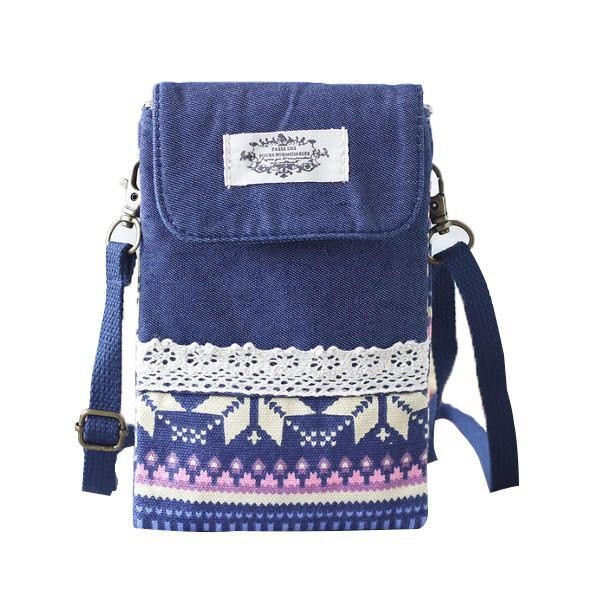 Dame Denim Tre Mellomlag Blomstertrykk Mini Skuldervesker Blonder Crossbody Vesker 6.0 Tommers Telefonveske