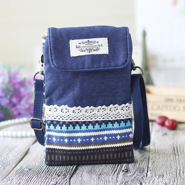 Dame Denim Tre Mellomlag Blomstertrykk Mini Skuldervesker Blonder Crossbody Vesker 6.0 Tommers Telefonveske