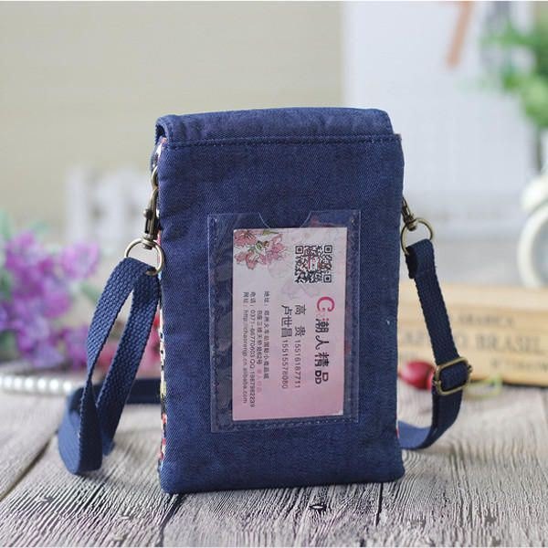 Dame Denim Tre Mellomlag Blomstertrykk Mini Skuldervesker Blonder Crossbody Vesker 6.0 Tommers Telefonveske