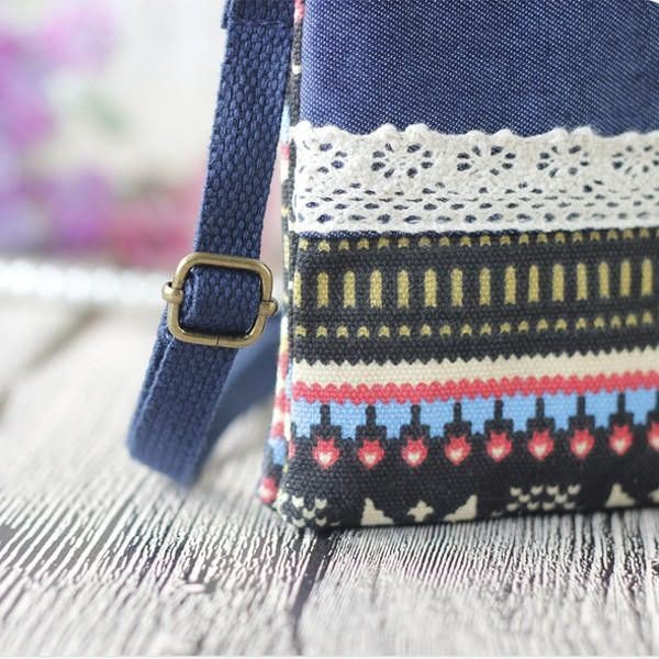 Dame Denim Tre Mellomlag Blomstertrykk Mini Skuldervesker Blonder Crossbody Vesker 6.0 Tommers Telefonveske