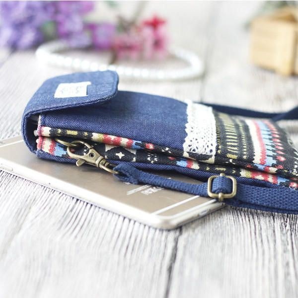 Dame Denim Tre Mellomlag Blomstertrykk Mini Skuldervesker Blonder Crossbody Vesker 6.0 Tommers Telefonveske