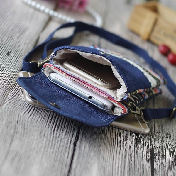 Dame Denim Tre Mellomlag Blomstertrykk Mini Skuldervesker Blonder Crossbody Vesker 6.0 Tommers Telefonveske