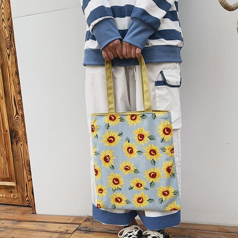 Dame Dotted Daisy Printed Tote Bag Håndveske Skulderveske