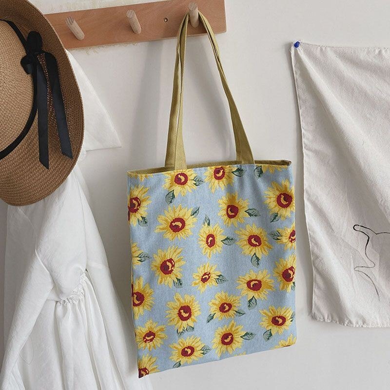 Dame Dotted Daisy Printed Tote Bag Håndveske Skulderveske