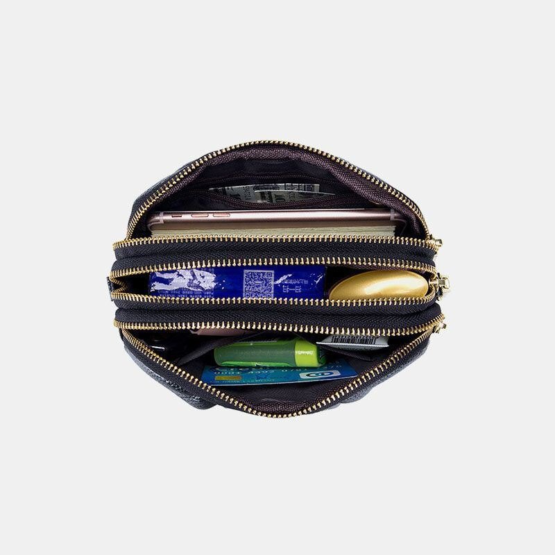 Dame Ekte Skinn 3 Glidelåslomme Fold Design Crossbody Bag