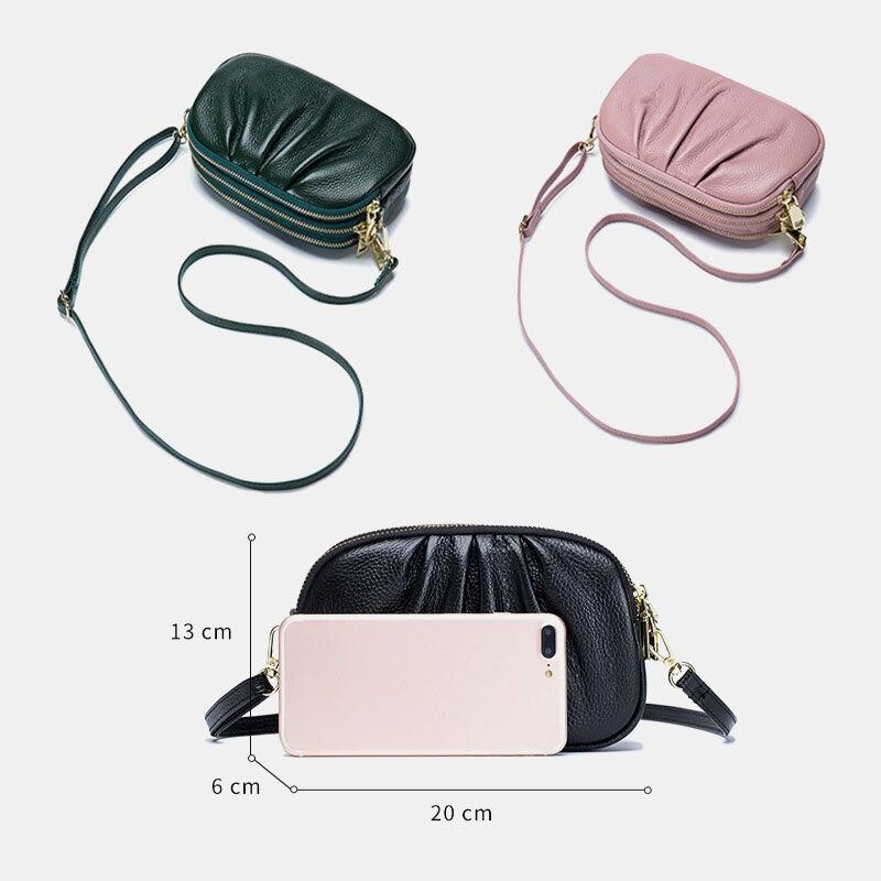 Dame Ekte Skinn 3 Glidelåslomme Fold Design Crossbody Bag